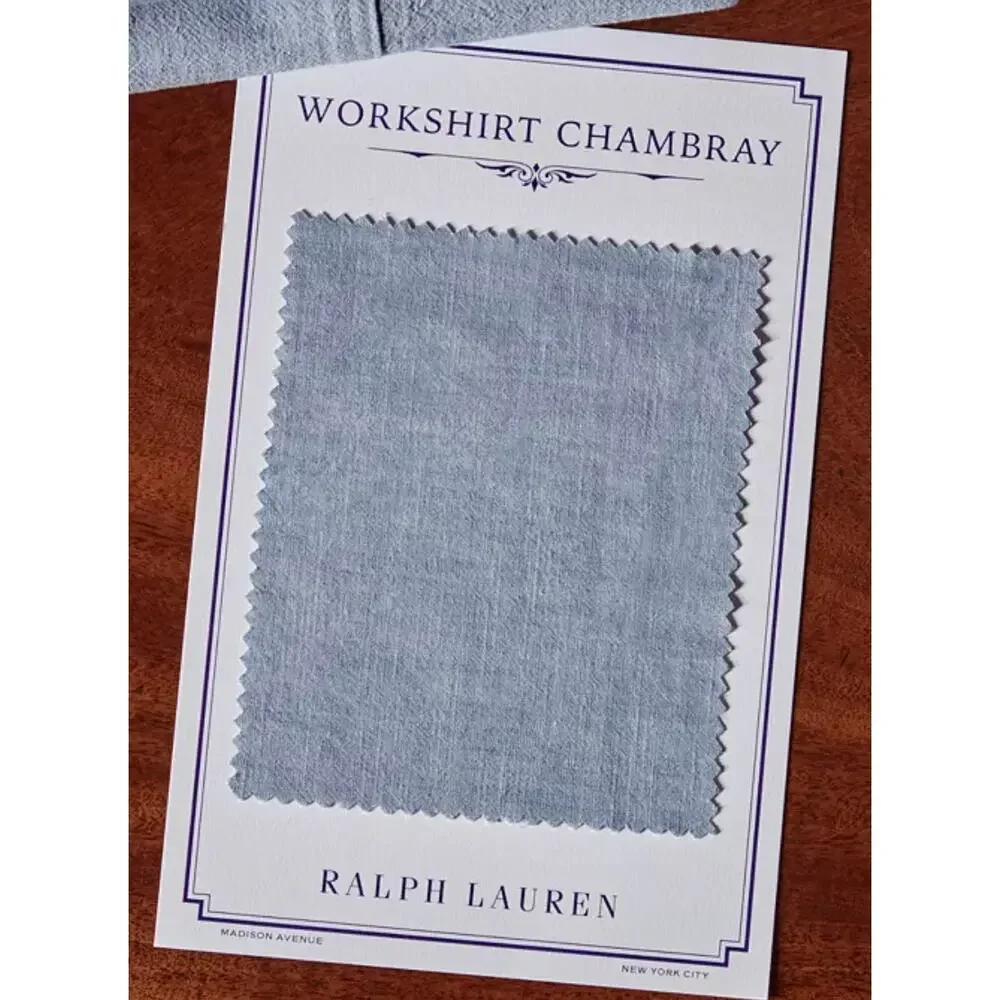 Ralph Lauren Queen Flat Sheet Workshirt Chambray Cotton Blue $215 NEW NWT